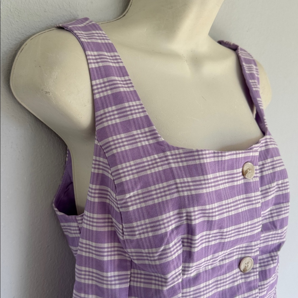 New York & Company purple white plaid button up sleeveless vest blouse small - Picture 6 of 13